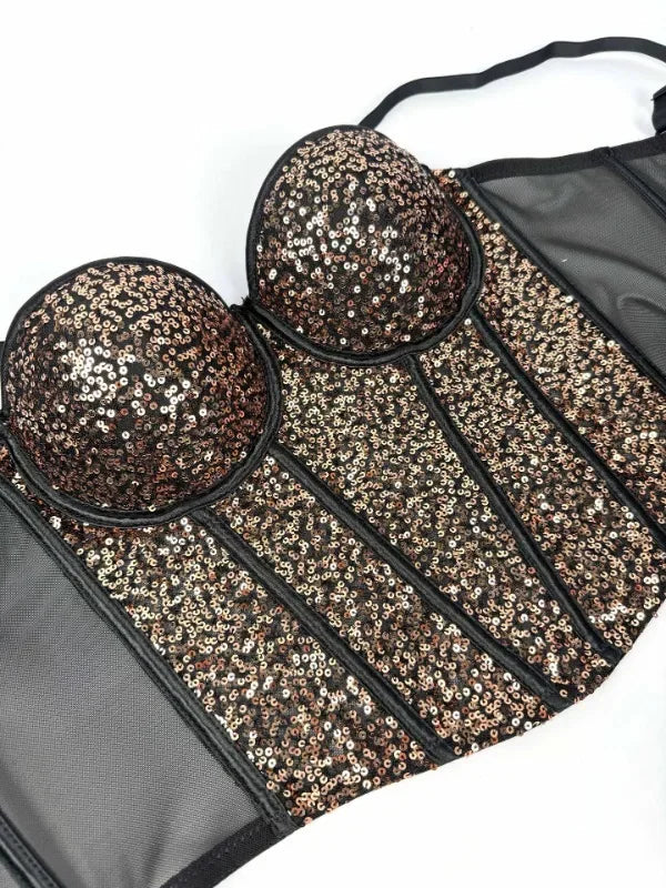 👑 Queen Corset Sequins – Top Scène & Soirée