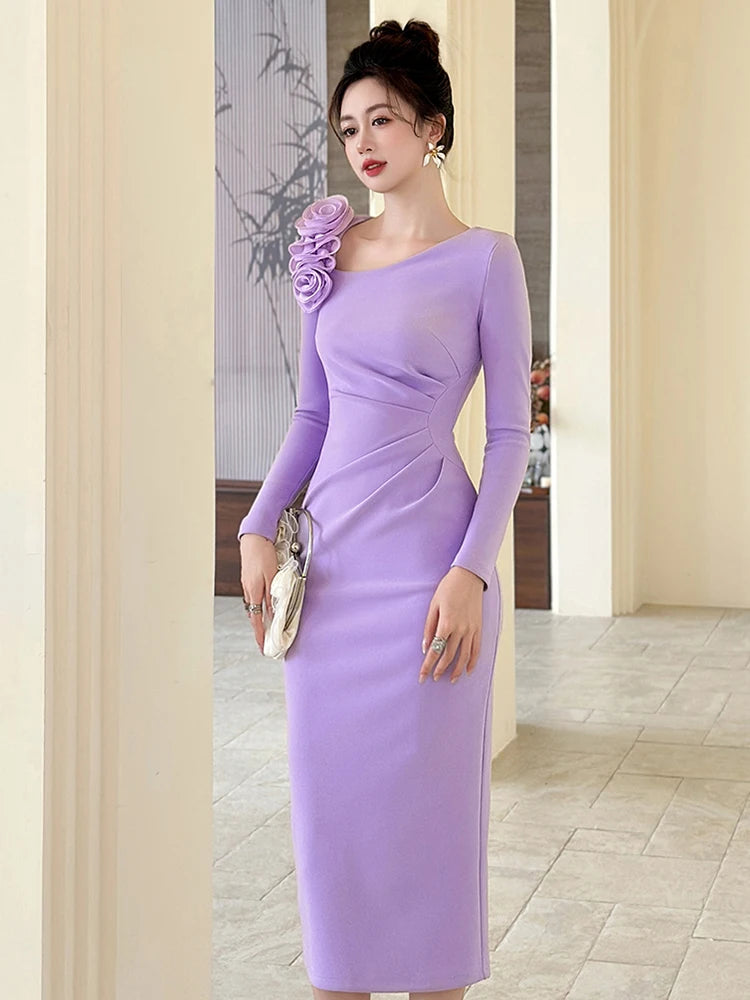 👑 Queen Fleurs 3D Midi – Bodycon Élégance