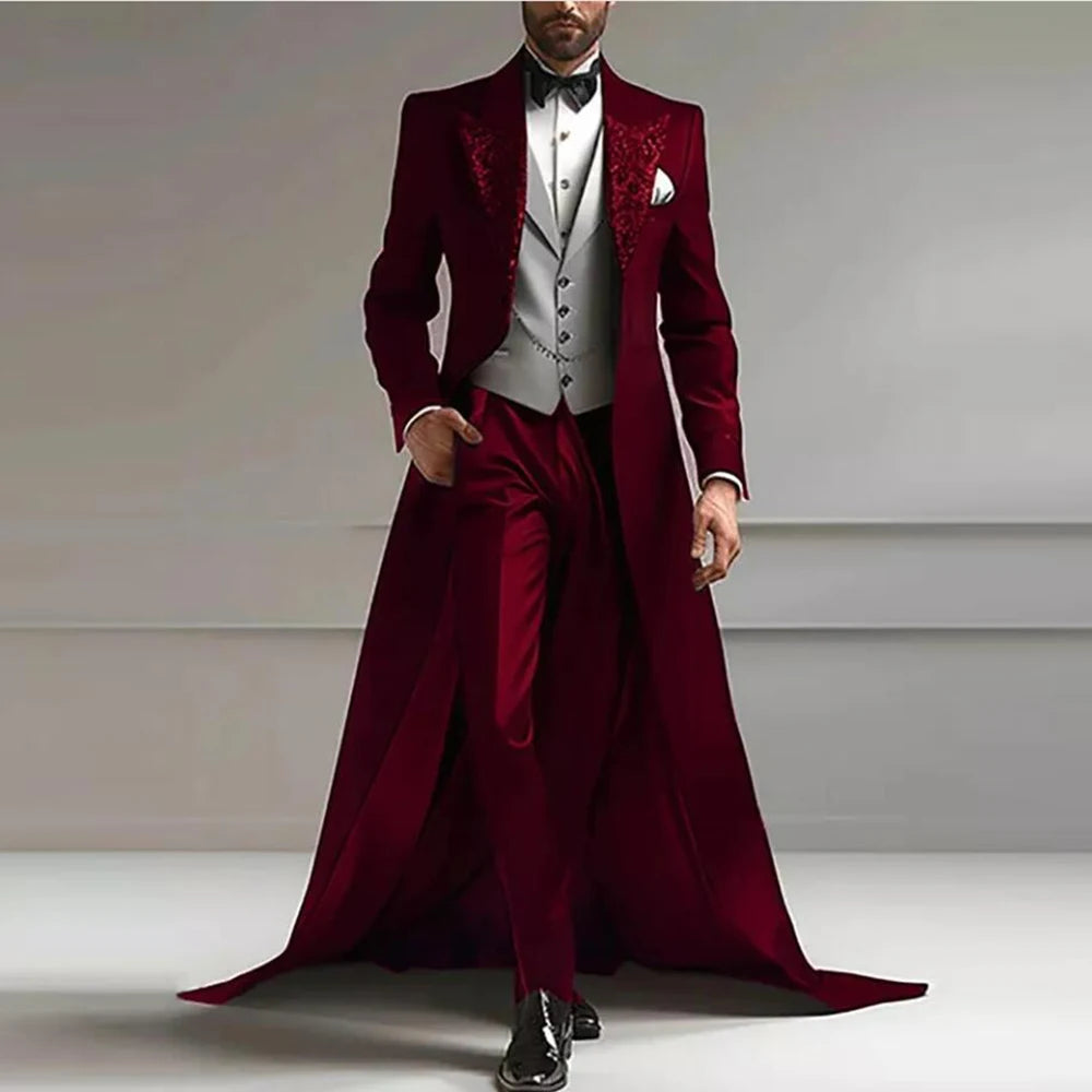 👑 KING CEREMONY SUIT — COSTUME 3 PIÈCES TRAÎNE & REVERS SEQUINS