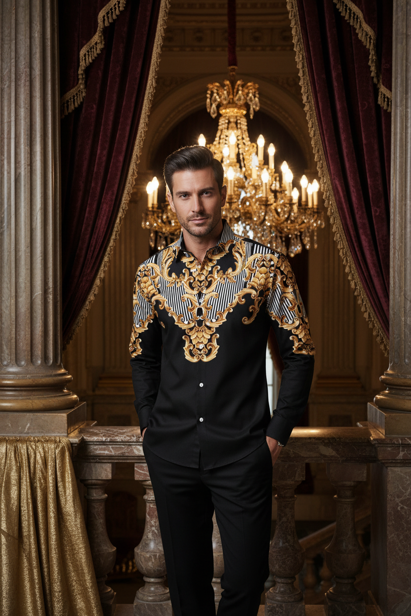 👑 King Chemise Paisley Or – Soie & Prestige