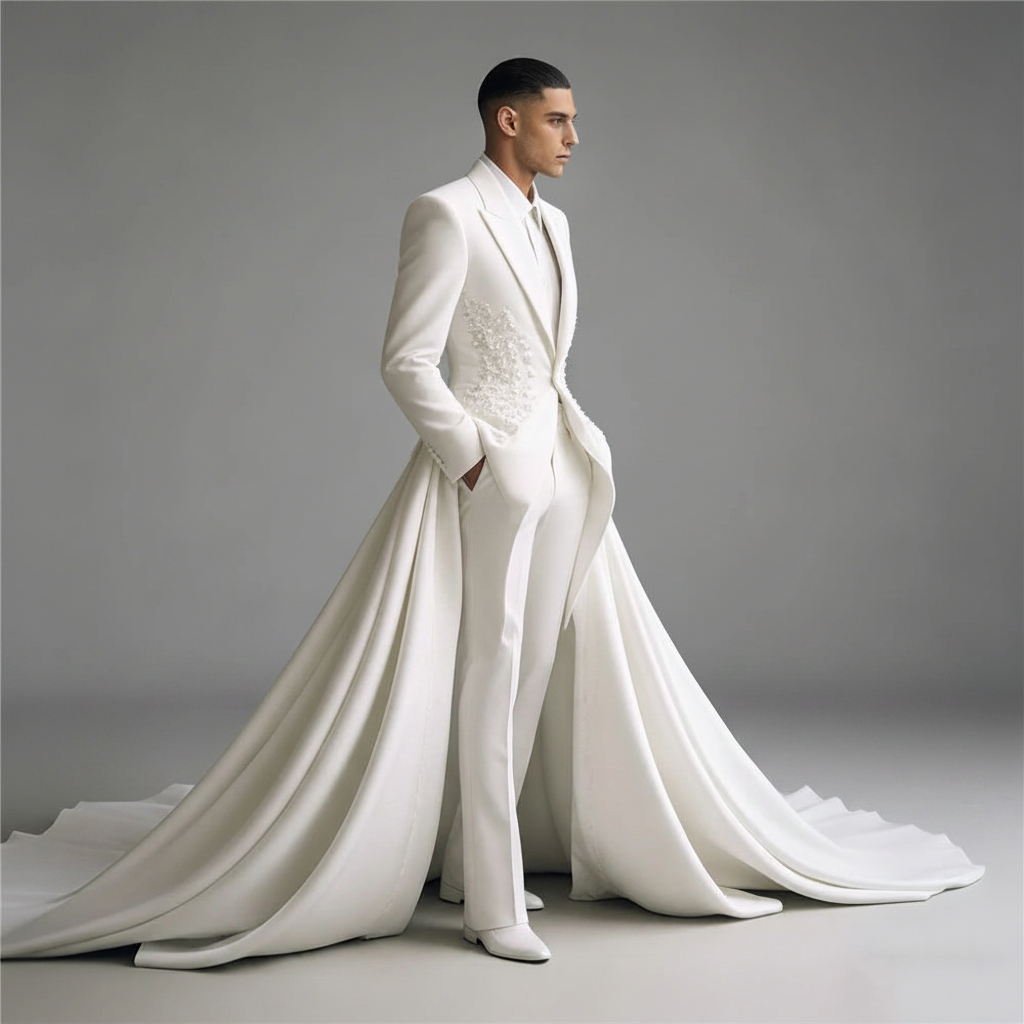 👑 KING PRESTIGE TUXEDO — COSTUME MARIAGE VESTE PERLÉE & CAPE LONGUE