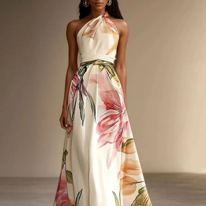 👑 QUEEN FLORAL ASYMÉTRIQUE — ROBE MAXI ÉPAULE DÉNUDÉE RUNWAY EDITION