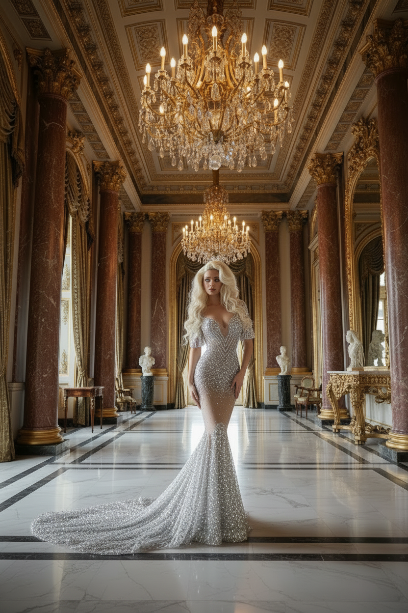 👑  QUEEN ROBE SIRÈNE ARGENT — SEQUINS ÉPAULE DÉNUDÉE  RUNWAY EDITION