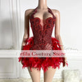 👑 QUEEN PLUME CRISTAL — ROBE DE SOIRÉE MINI SIRÈNE PLUMES & CRISTAUX