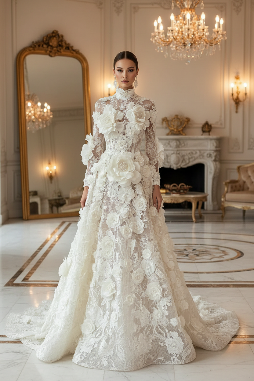 👑 QUEEN BLOSSOM — ROBE TULLE FLORALE MANCHES LONGUES