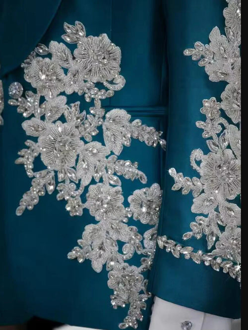 👑 KING CRYSTAL TUXEDO — COSTUME 2 PIÈCES COUTURE CRISTAUX & BRODERIES SUR MESURE