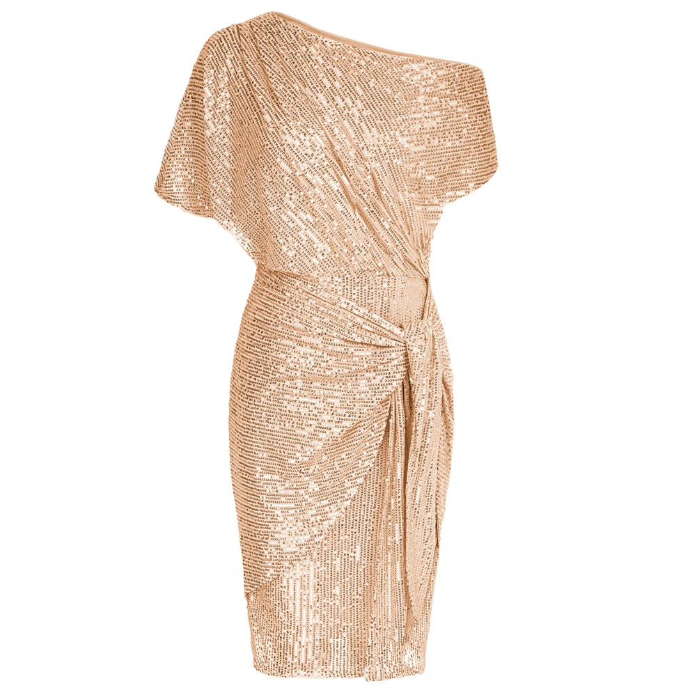 👑 QUEEN SEQUINS ASYMÉTRIQUE — ROBE BODYCON UNE ÉPAULE