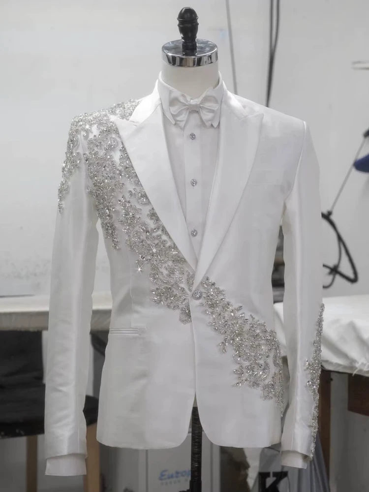 👑 KING CRYSTAL SUIT — COSTUME 2 PIÈCES COUTURE CRISTAUX & BRODERIES MARIAGE