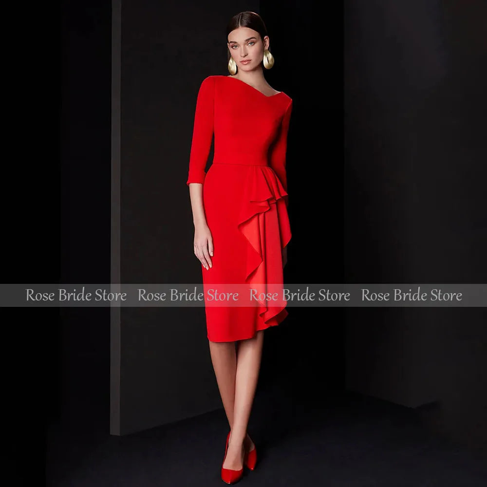 👑 QUEEN RED COCKTAIL DRESS — ROBE DE SOIRÉE ASYMÉTRIQUE JERSEY STRETCH