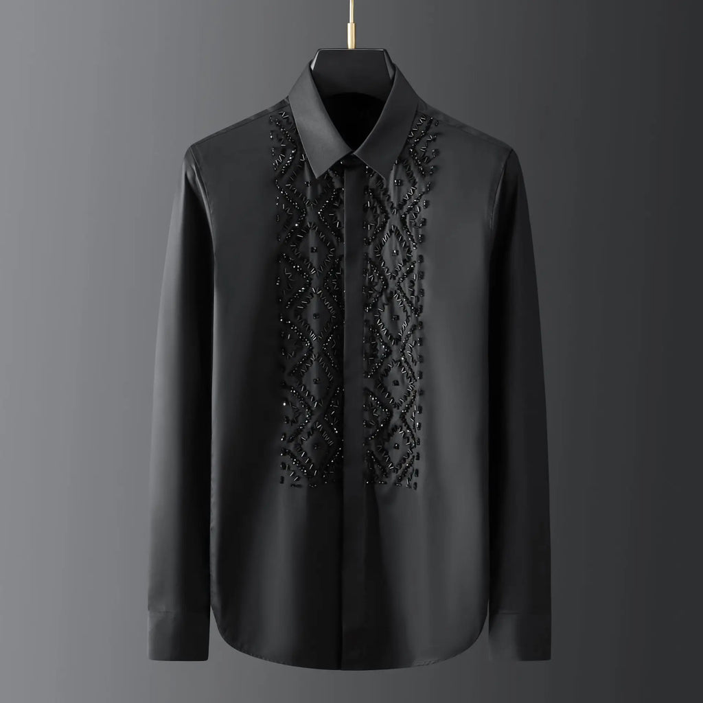 👑 KING BEADED SHIRT — CHEMISE HOMME PERLES FAITES MAIN MANCHES LONGUES