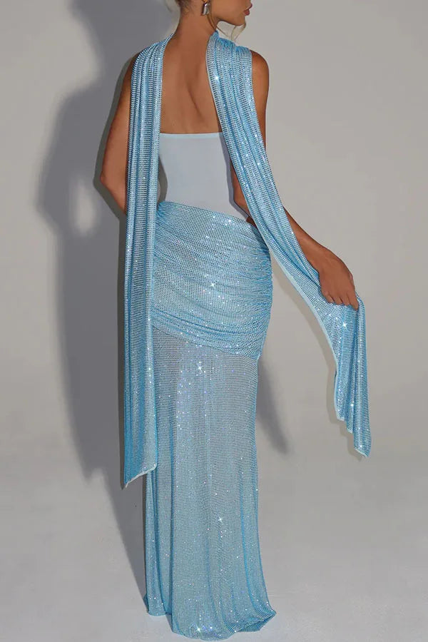 👑 QUEEN SEQUIN RIBBON — ROBE LONGUE TUBE TOP SEQUINS & DÉCOUPES SIGNATURE