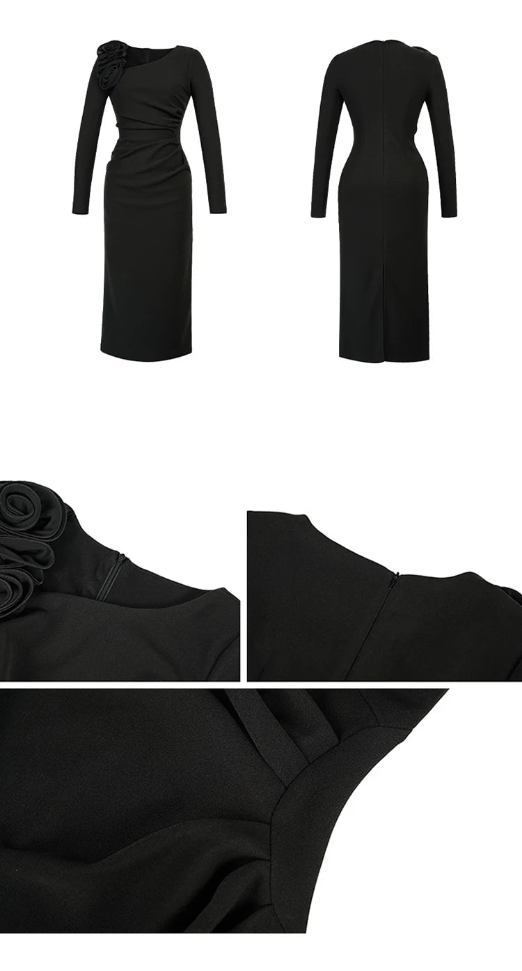 👑 Queen Fleurs 3D Midi – Bodycon Élégance