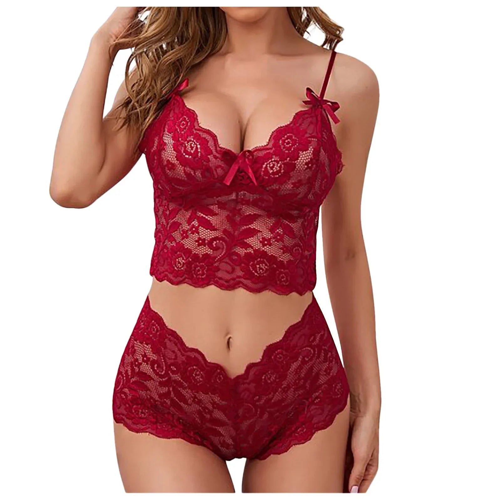 👑 QUEEN LACE FLORAL INTIMATES — ENSEMBLE LINGERIE DENTELLE FLORALE 2 PIÈCES NŒUD SIGNATURE