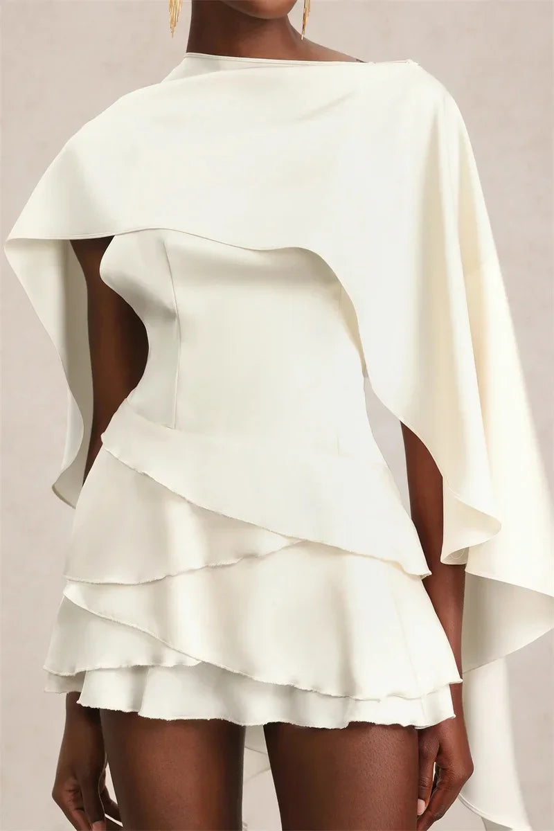 👑 QUEEN BOW SHAWL — MINI ROBE FEMME COL NŒUD MANCHES CHÂLE DOS NU