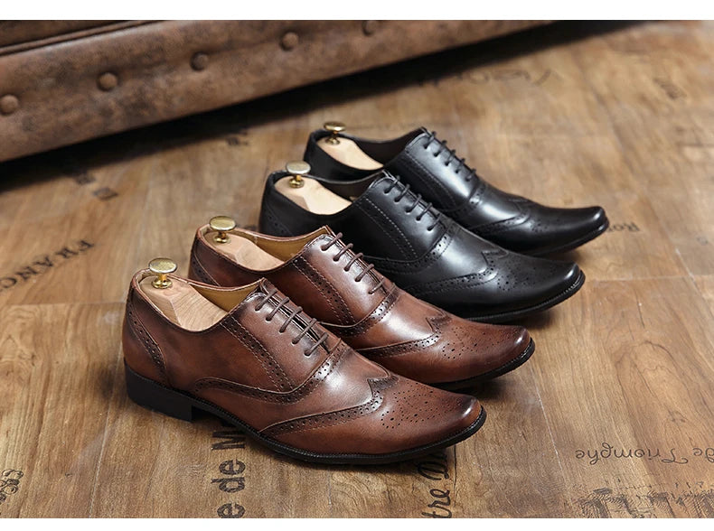 👑 Royal Brogue Wingtip – Oxford Noir & Marron