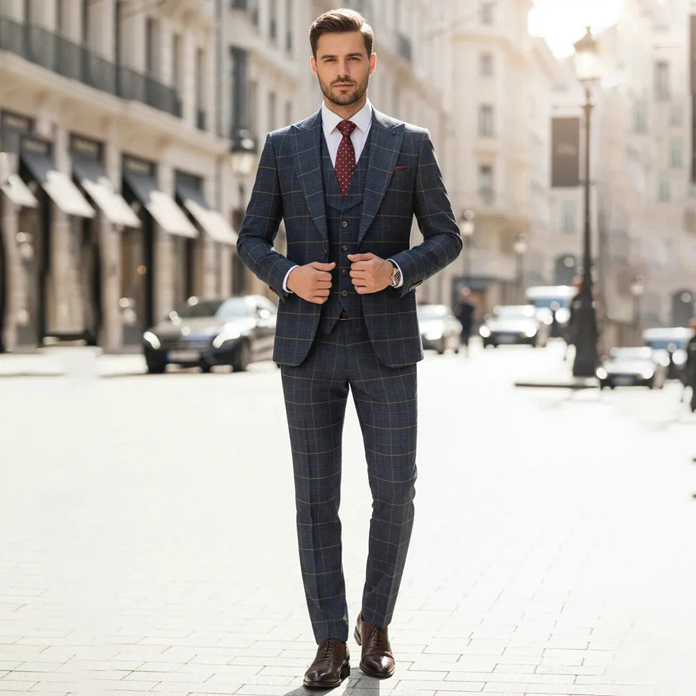 👑 KING PRESTIGE SUIT — COSTUME 3 PIÈCES REVERS POINTUS MARIAGE & GALA