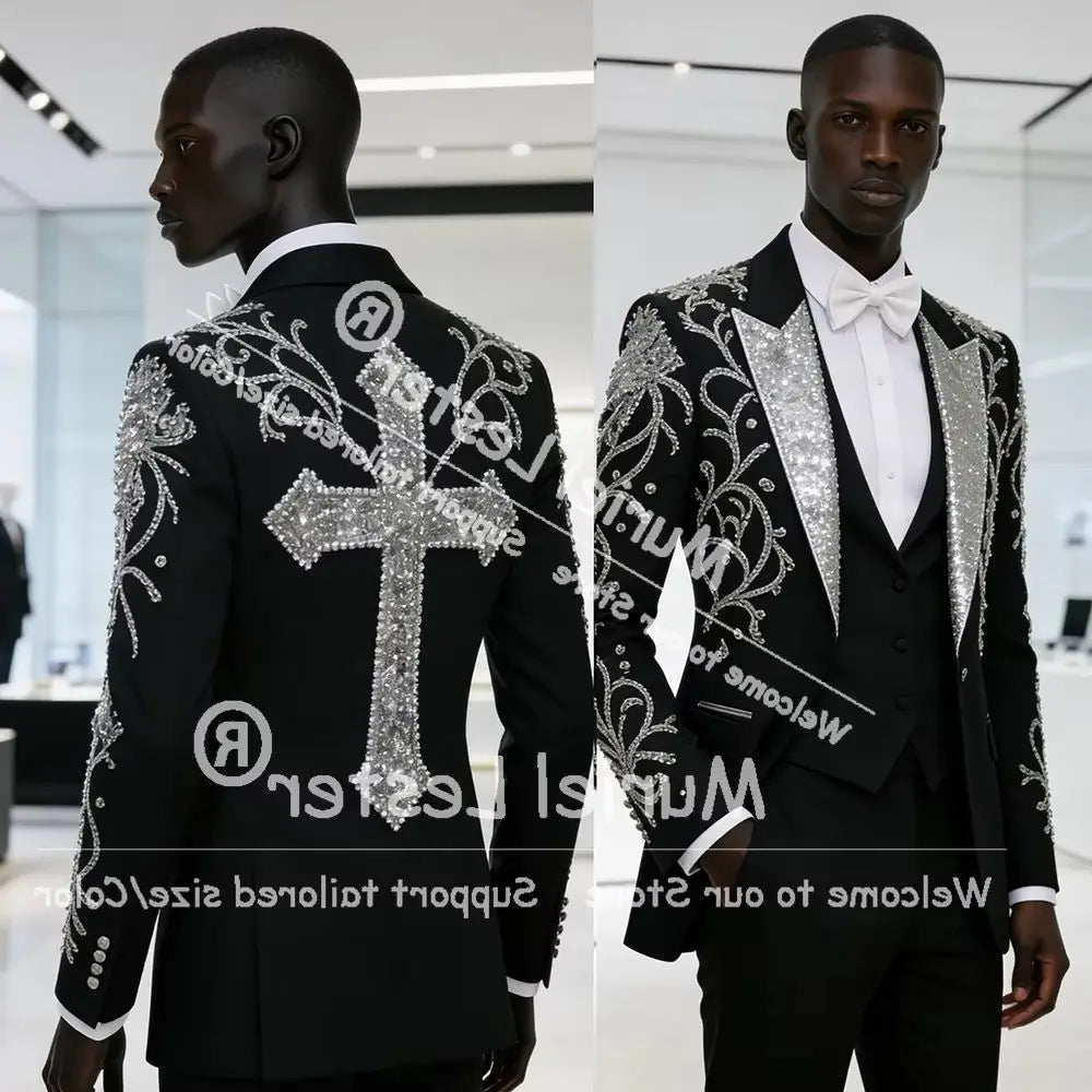 👑 KING VELVET EMBROIDERED SUIT — COSTUME 2 PIÈCES MARIAGE COUTURE