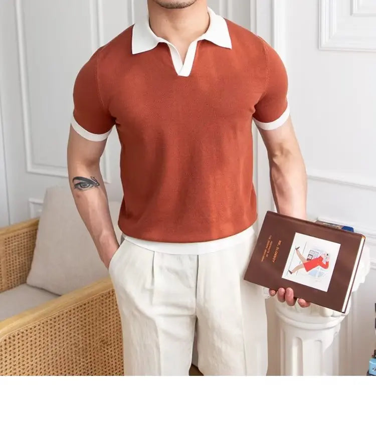 👑 KING POLO KNIT — POLO TRICOT COL REVERS CASUAL LUXE SIGNATURE