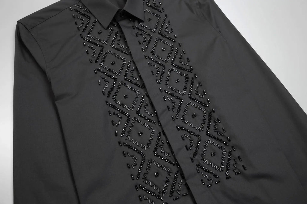 👑 KING BEADED SHIRT — CHEMISE HOMME PERLES FAITES MAIN MANCHES LONGUES