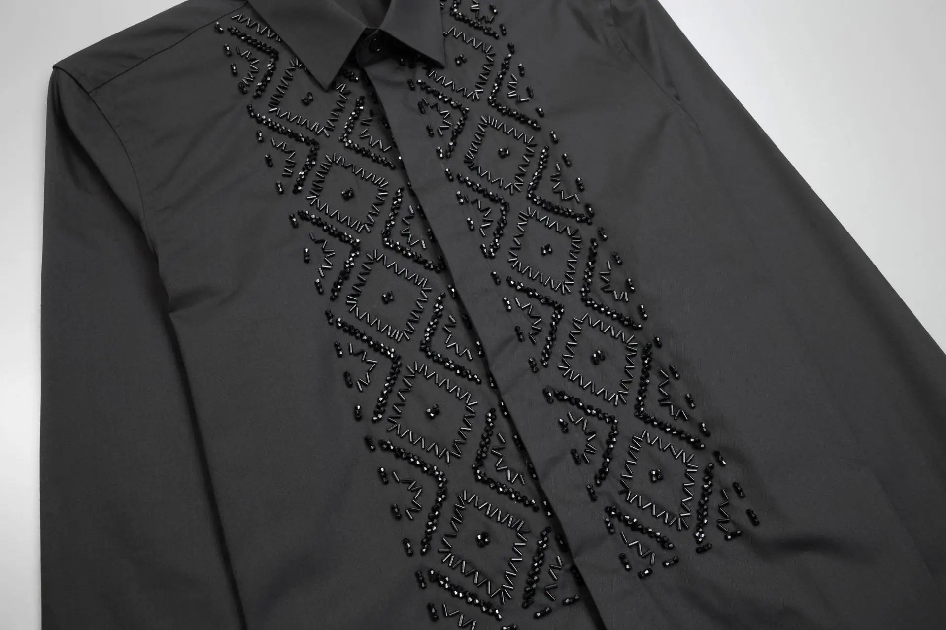 👑 KING BEADED SHIRT — CHEMISE HOMME PERLES FAITES MAIN MANCHES LONGUES