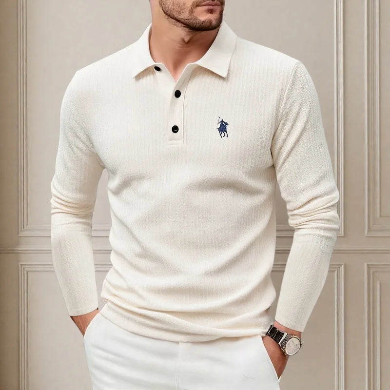👑 KING POLO BRODÉ — POLO HOMME MANCHES LONGUES COUTURE PREMIUM