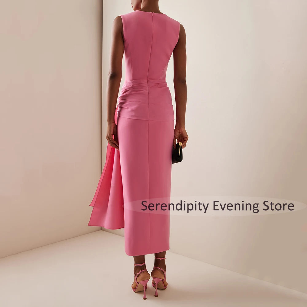 👑 Queen Rose Drapé – Robe Midi Col Rond