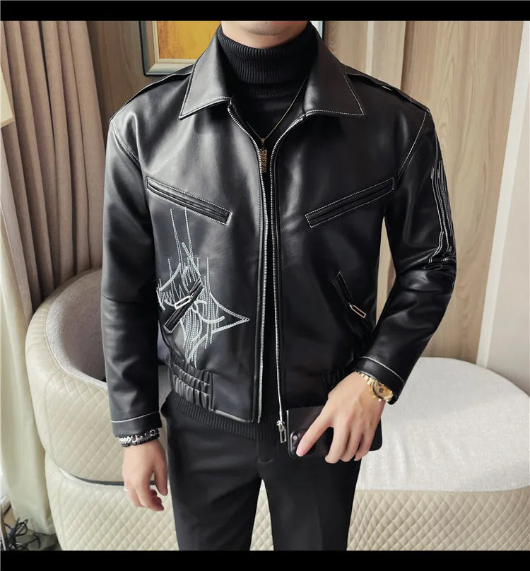 👑 KING EMBROIDERED LEATHER JACKET — VESTE CUIR BRODÉE PREMIUM HOMME