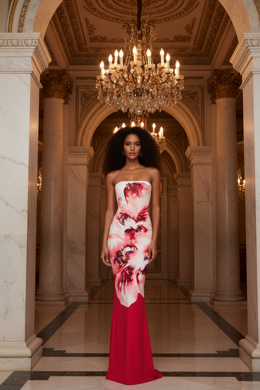 👑 QUEEN BLOOM DRESS — ROBE BUSTIER FLORALE LONGUE