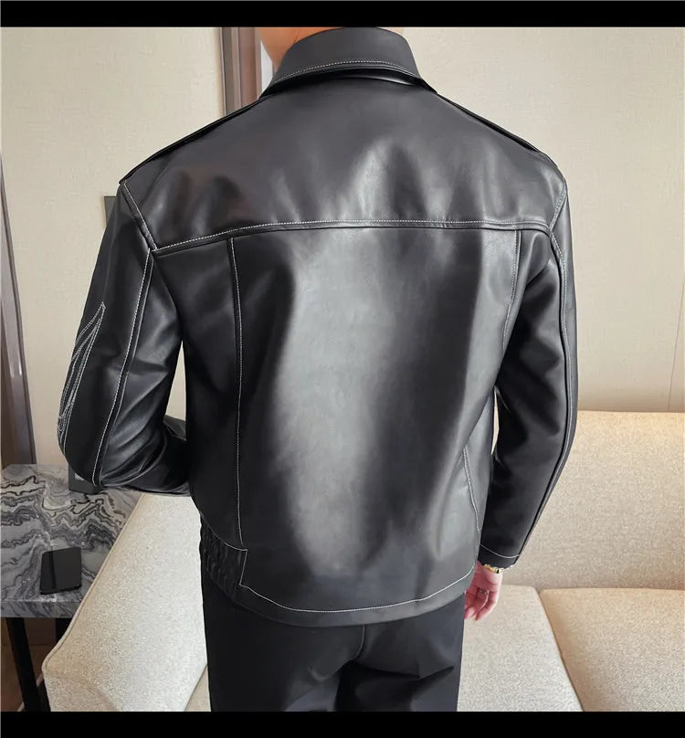 👑 KING EMBROIDERED LEATHER JACKET — VESTE CUIR BRODÉE PREMIUM HOMME