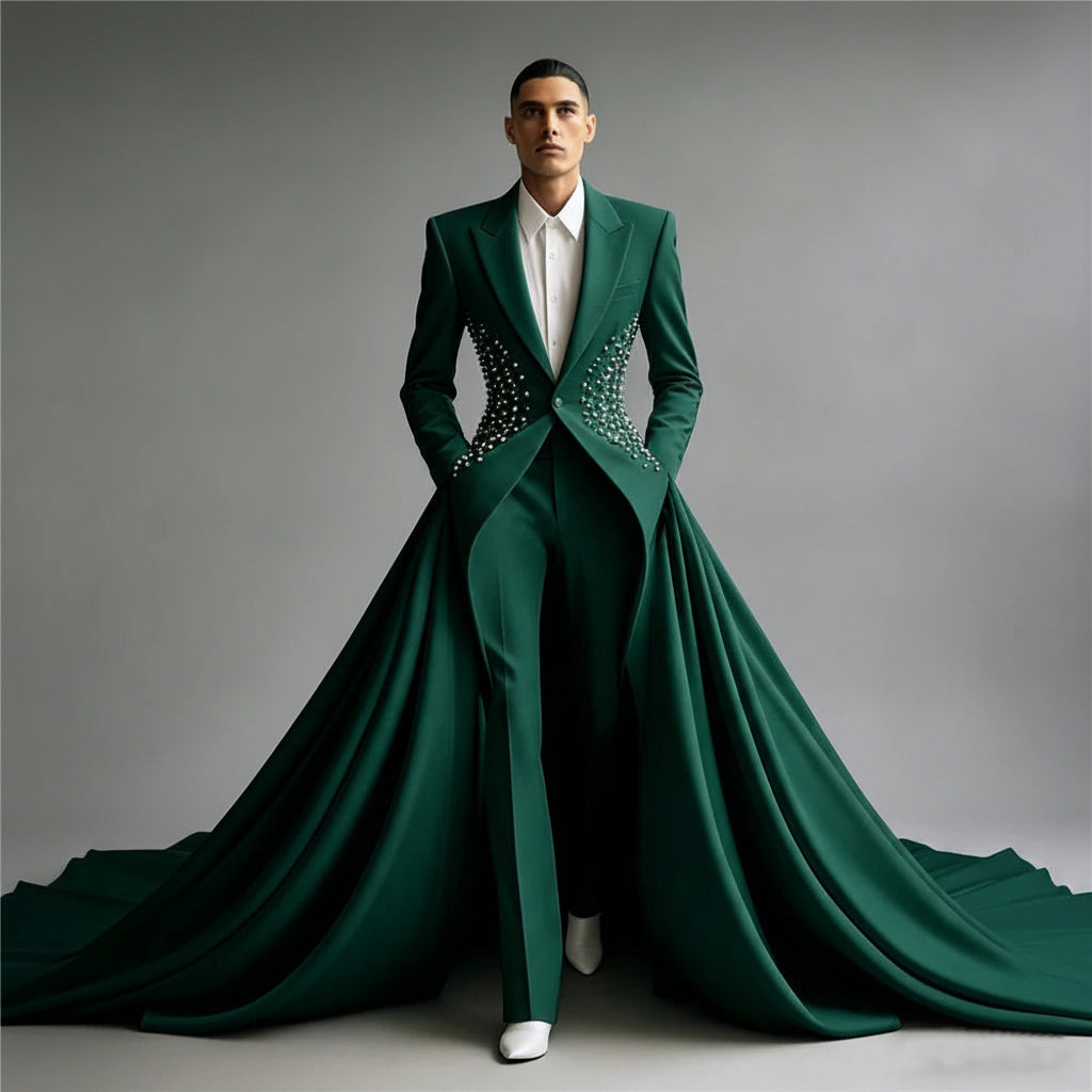 👑 KING PRESTIGE TUXEDO — COSTUME MARIAGE VESTE PERLÉE & CAPE LONGUE