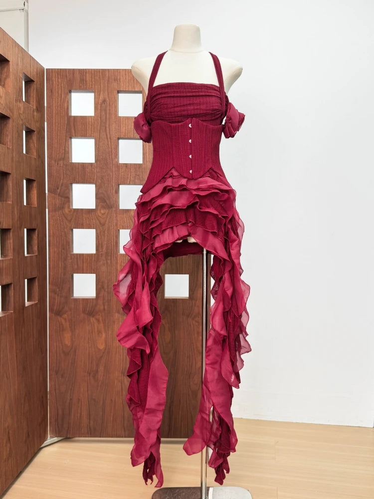 👑 QUEEN TRIO — ENSEMBLE MODULAIRE 3 PIÈCES CORSET & ROBE À VOLANTS SIGNATURE