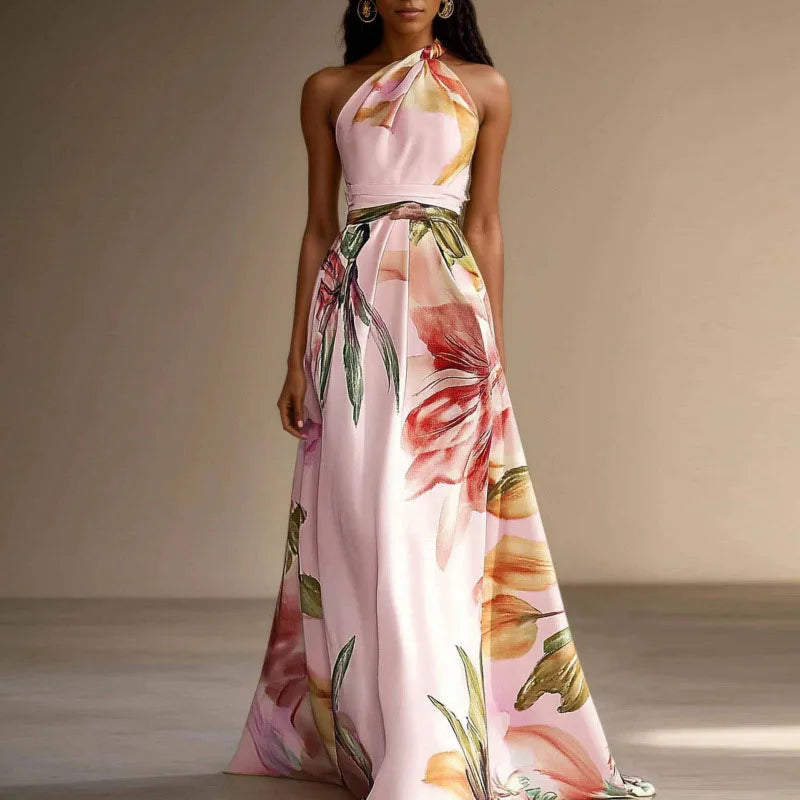 👑 QUEEN FLORAL ASYMÉTRIQUE — ROBE MAXI ÉPAULE DÉNUDÉE RUNWAY EDITION