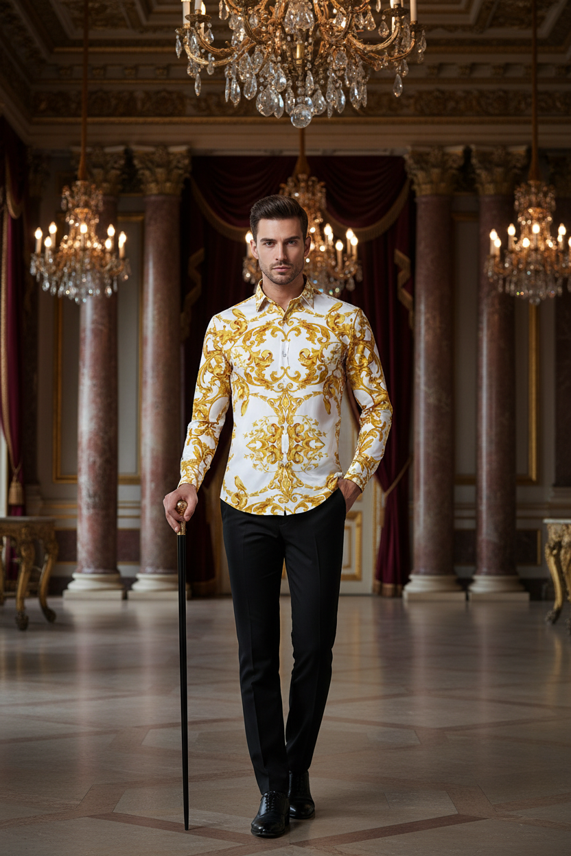 👑 King Chemise Paisley Or – Soie & Prestige