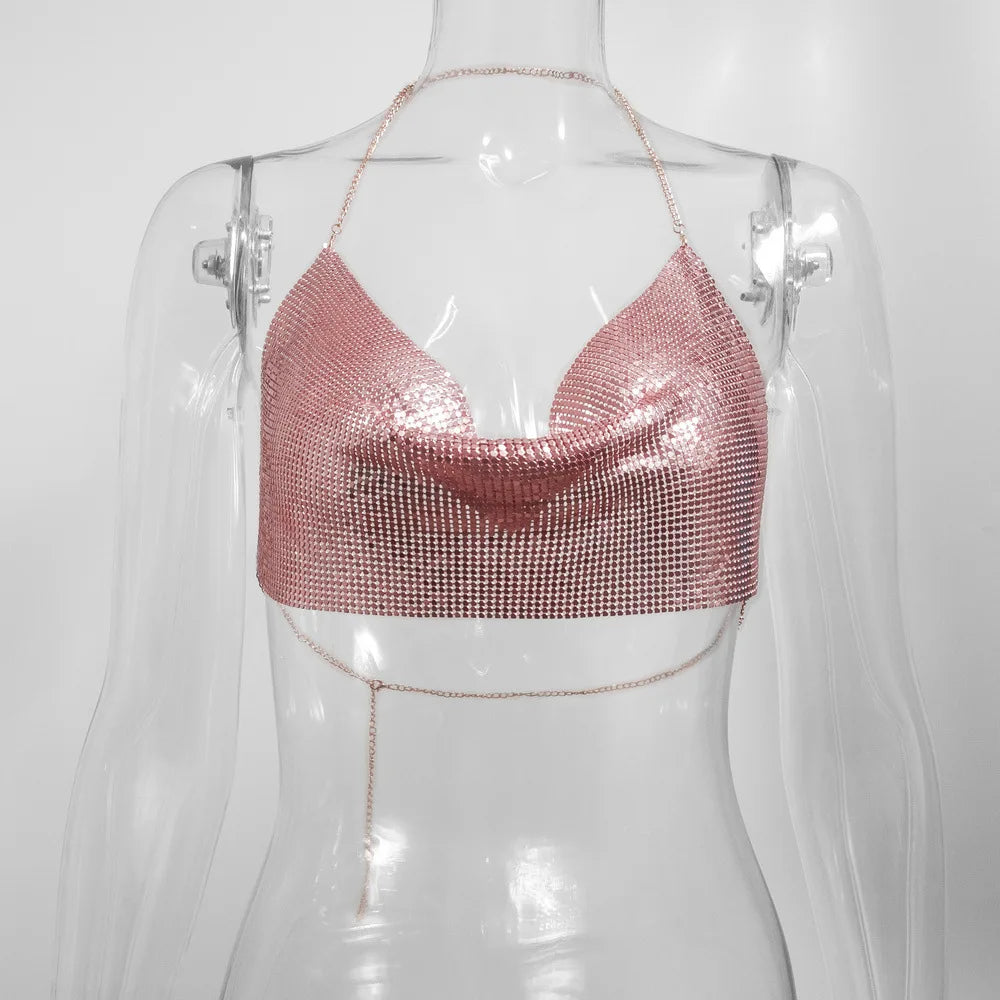 👑 QUEEN METAL — CROP TOP HALTER CORSET GLITTER