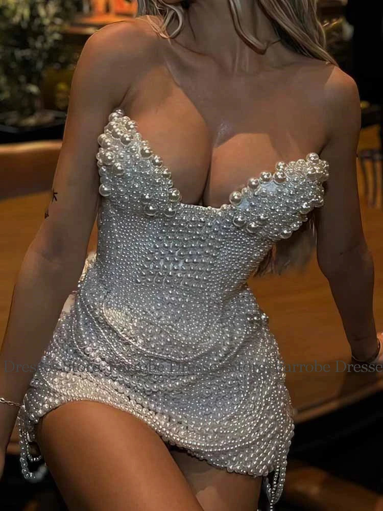 👑 QUEEN JERSEY — MINI ROBE PERLES COL SWEETHEART SIGNATURE RUNWAY EDITION