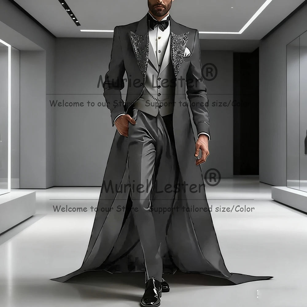 👑 KING CEREMONY SUIT — COSTUME 3 PIÈCES TRAÎNE & REVERS SEQUINS