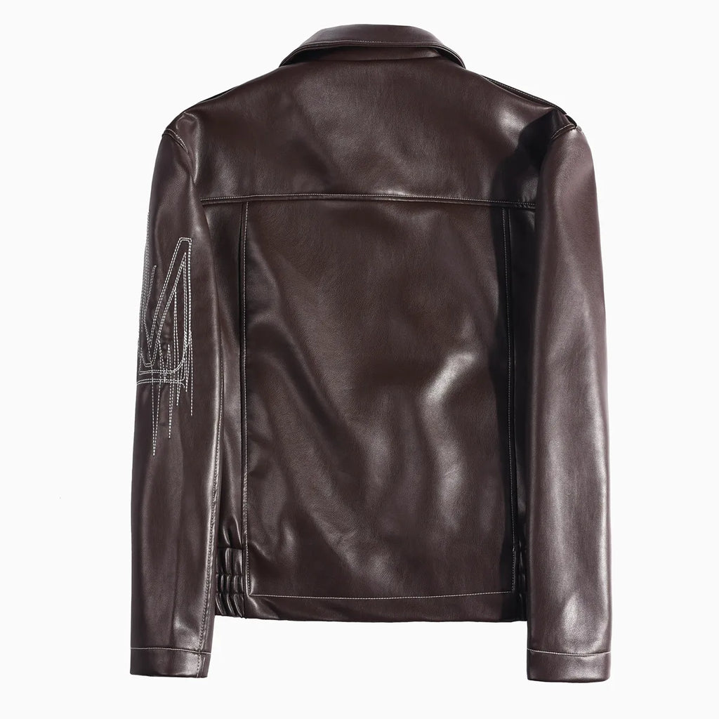 👑 KING EMBROIDERED LEATHER JACKET — VESTE CUIR BRODÉE PREMIUM HOMME