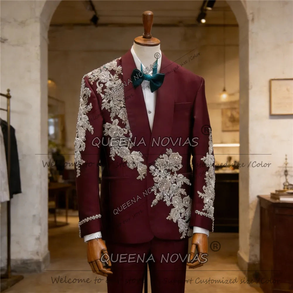 👑 KING CRYSTAL TUXEDO — COSTUME 2 PIÈCES COUTURE CRISTAUX & BRODERIES SUR MESURE