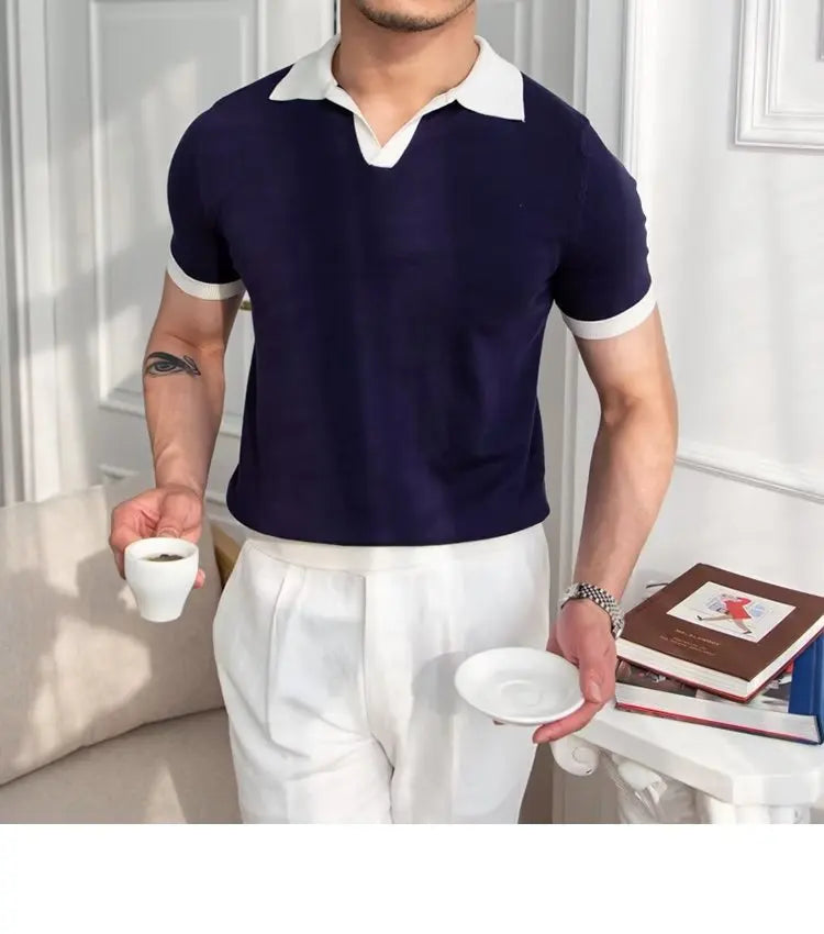👑 KING POLO KNIT — POLO TRICOT COL REVERS CASUAL LUXE SIGNATURE