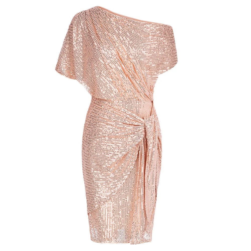 👑 QUEEN SEQUINS ASYMÉTRIQUE — ROBE BODYCON UNE ÉPAULE