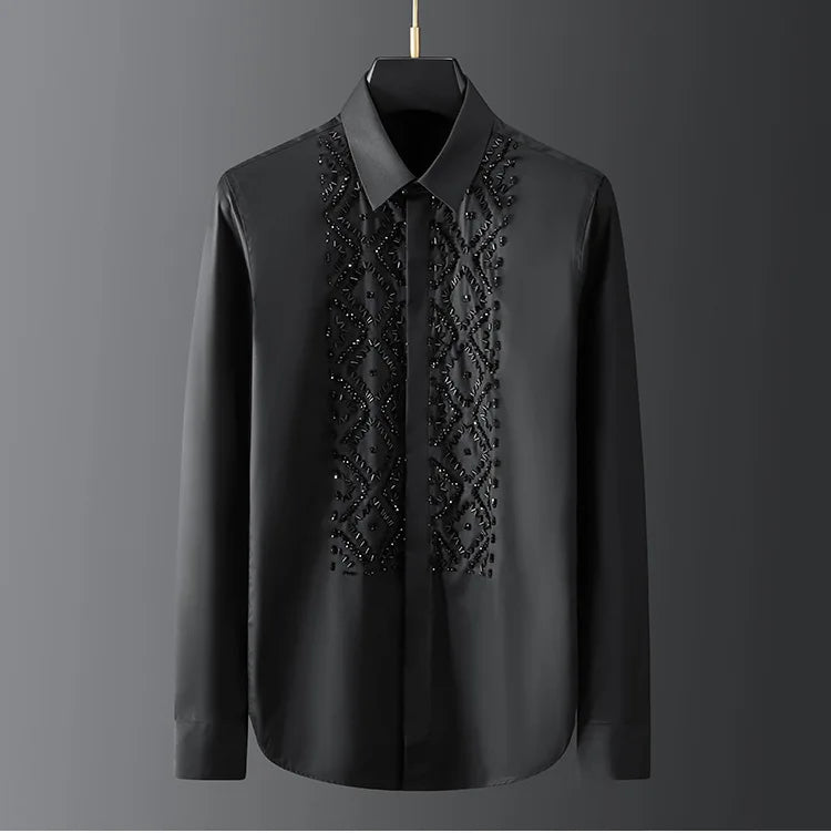 👑 KING BEADED SHIRT — CHEMISE HOMME PERLES FAITES MAIN MANCHES LONGUES