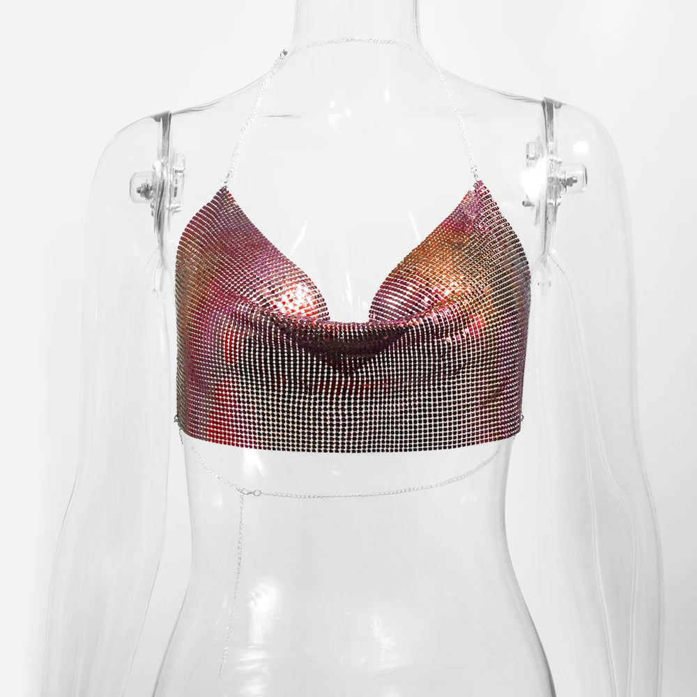 👑 QUEEN METAL — CROP TOP HALTER CORSET GLITTER