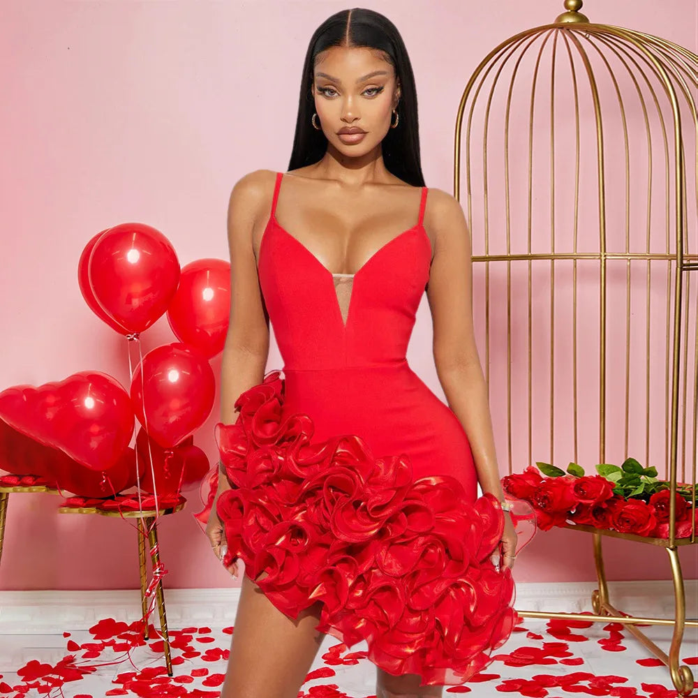 👑 QUEEN SCARLET — MINI ROBE COUTURE PLISSÉE À VOLANTS | ROUGE ABSOLU & NOIR SIGNATURE