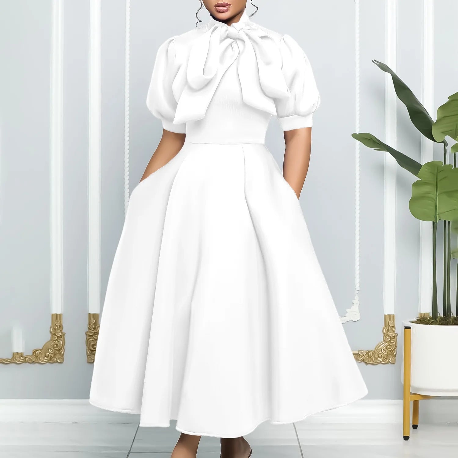 👑 QUEEN BOW — ROBE PLISSÉE À NŒUD SIGNATURE