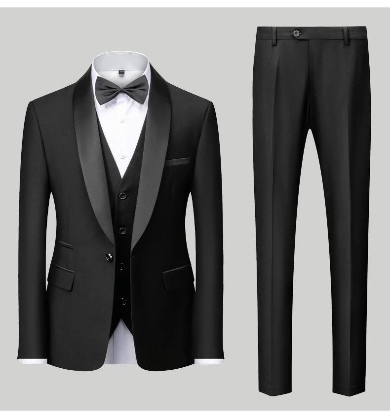 👑 KING TUXEDO SUIT — COSTUME 3 PIÈCES BLAZER, GILET & PANTALON CÉRÉMONIE