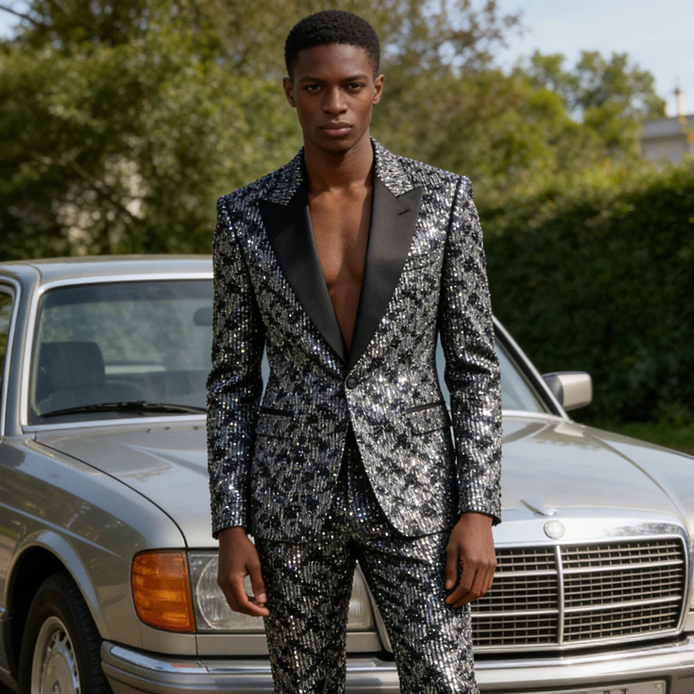 👑 KING JACQUARD SUIT — COSTUME 2 PIÈCES JACQUARD & SEQUINS COUTURE