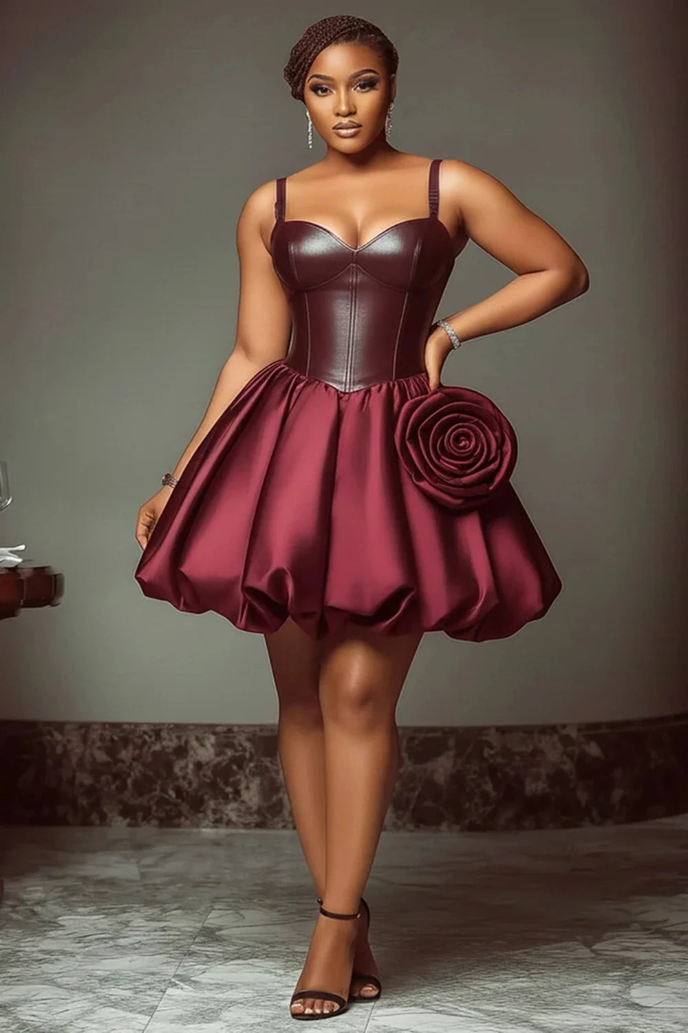 👑 QUEEN CORSET BUBBLE ROSE 3D — ROBE MINI RUNWAY EDITION