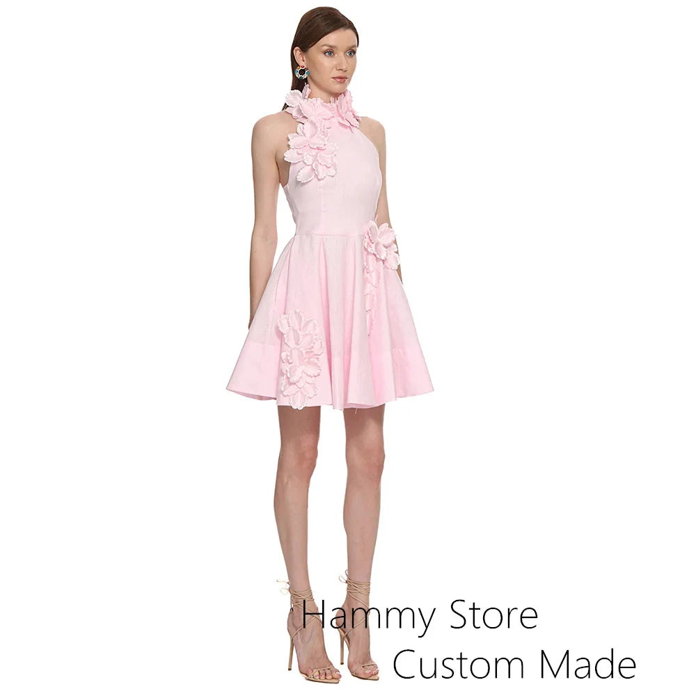 👑 QUEEN HALTER FLEUR — MINI ROBE DOS NU SIGNATURE