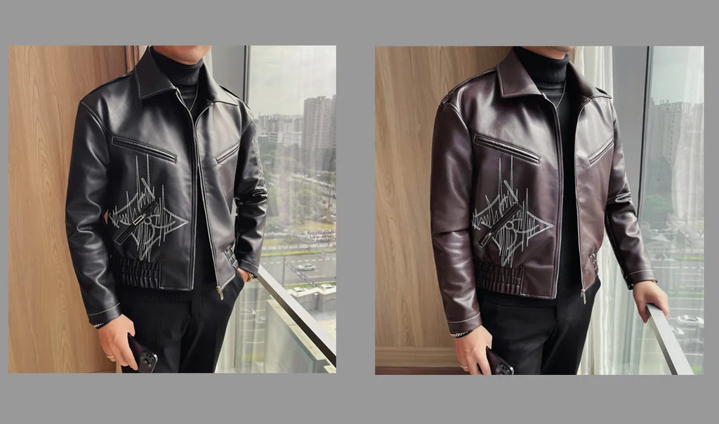 👑 KING EMBROIDERED LEATHER JACKET — VESTE CUIR BRODÉE PREMIUM HOMME