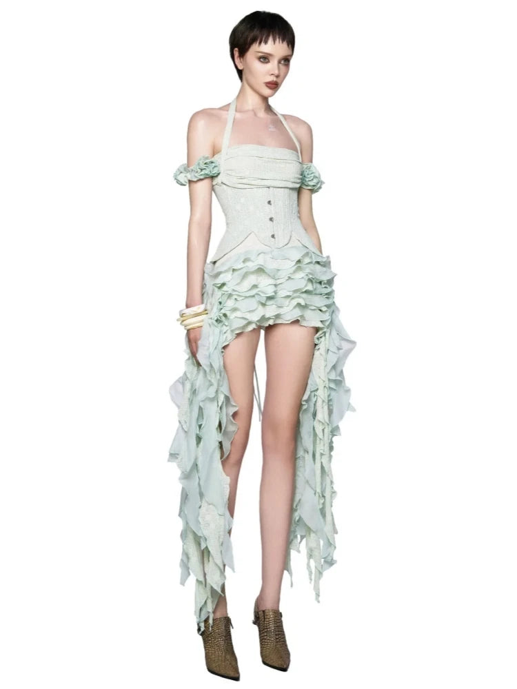 👑 QUEEN TRIO — ENSEMBLE MODULAIRE 3 PIÈCES CORSET & ROBE À VOLANTS SIGNATURE